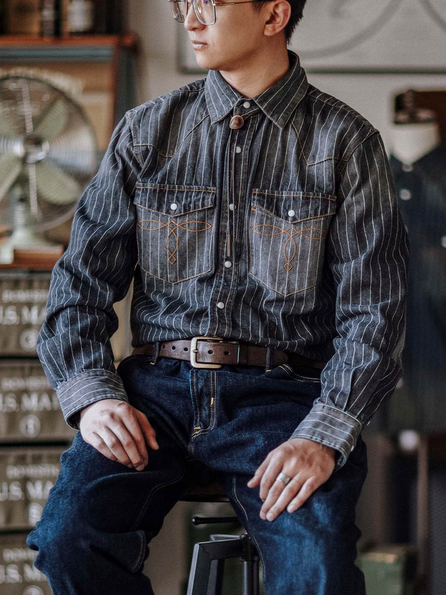 Striped Western denim shirt