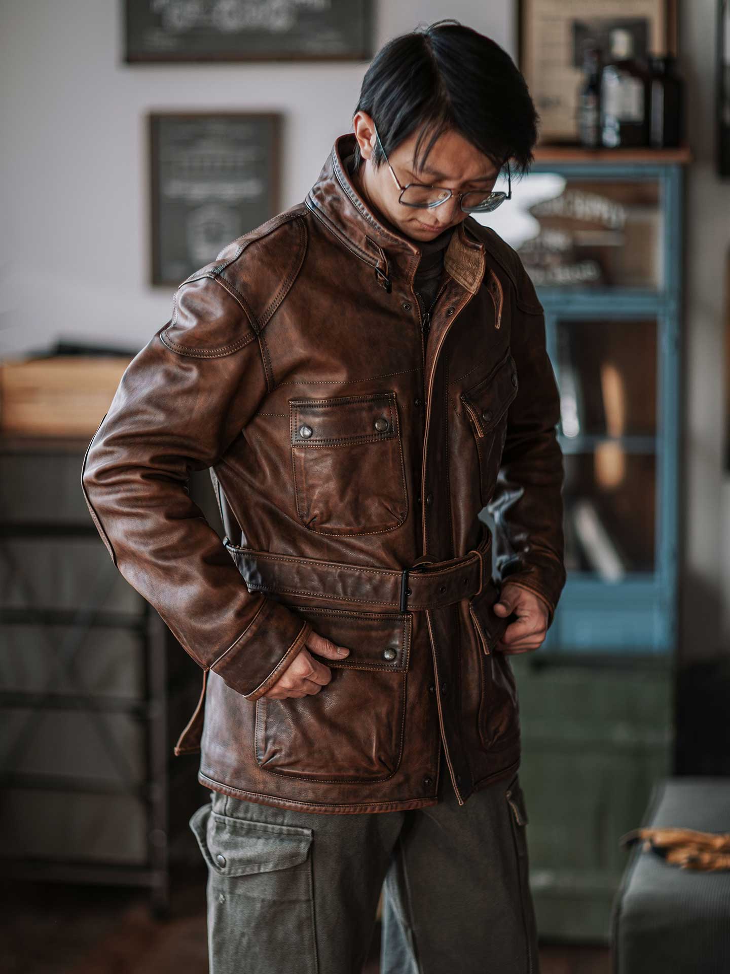 International Multi-Pocket Leather Jacket