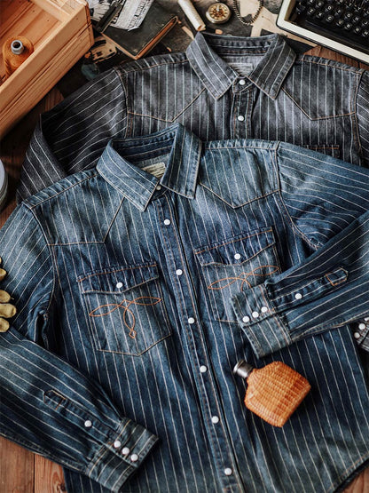 Striped Western denim shirt