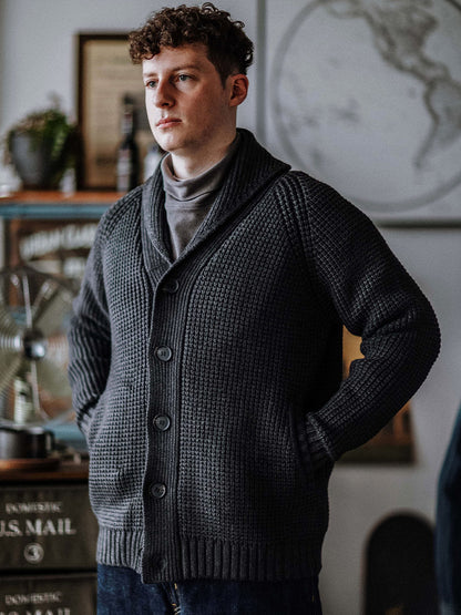 Shawl-Collar Waffle Cardigan