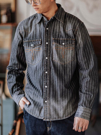 Striped Western denim shirt