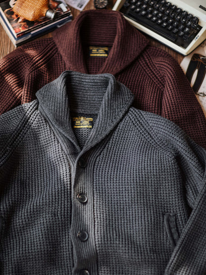 Shawl-Collar Waffle Cardigan
