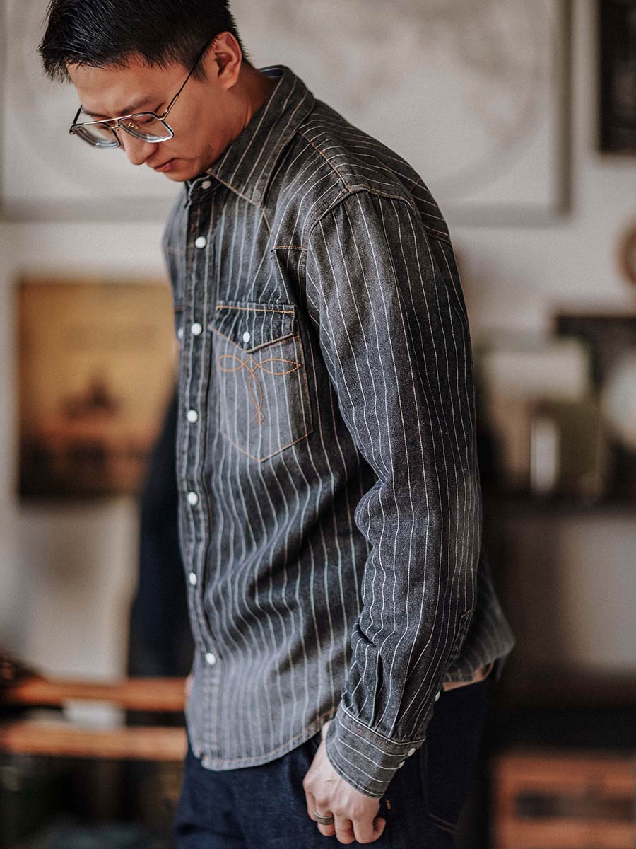 Striped Western denim shirt