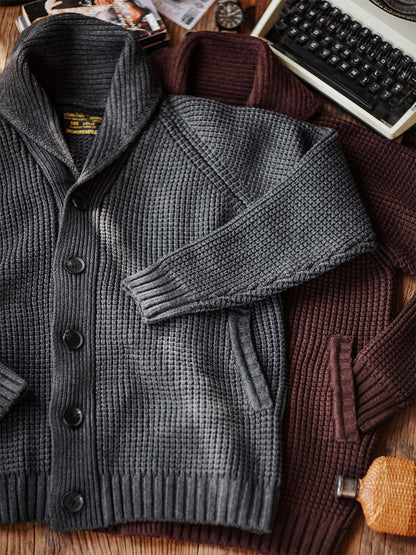 Shawl-Collar Waffle Cardigan