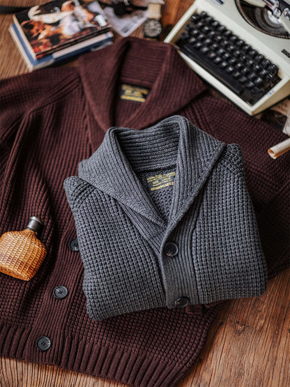 Shawl-Collar Waffle Cardigan
