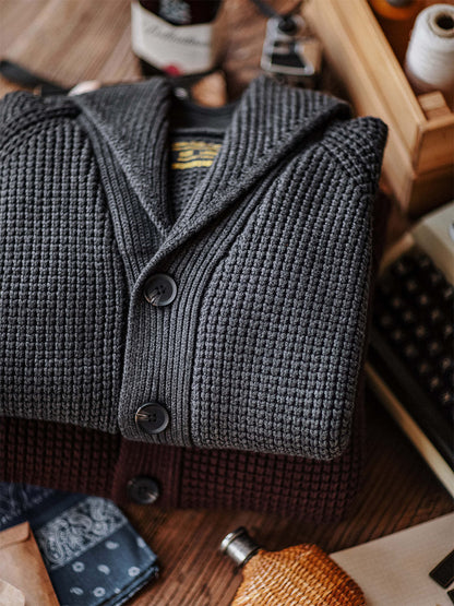 Shawl-Collar Waffle Cardigan