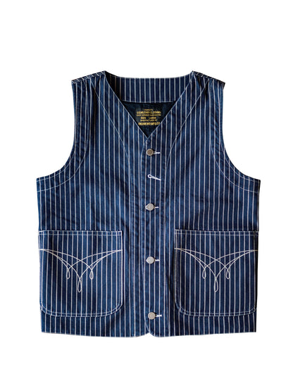 STRIPE INDIGO DENIM WORK VEST