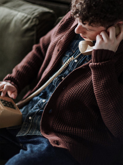 Shawl-Collar Waffle Cardigan