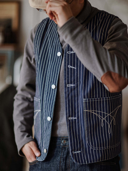 STRIPE INDIGO DENIM WORK VEST