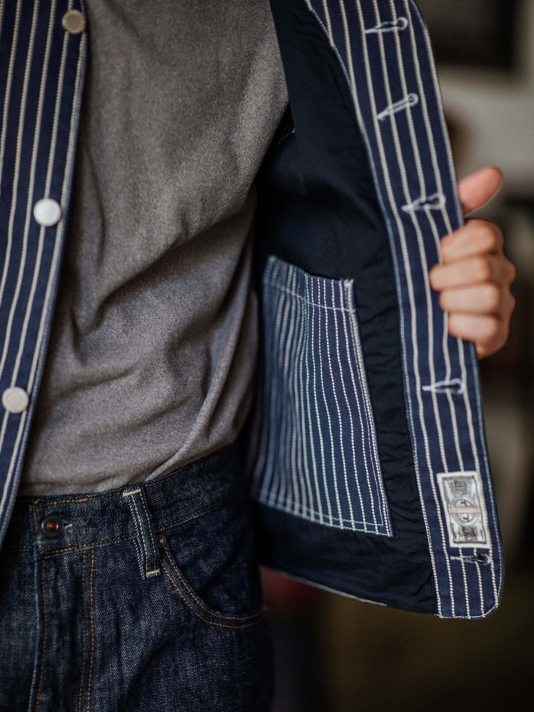 STRIPE INDIGO DENIM WORK VEST