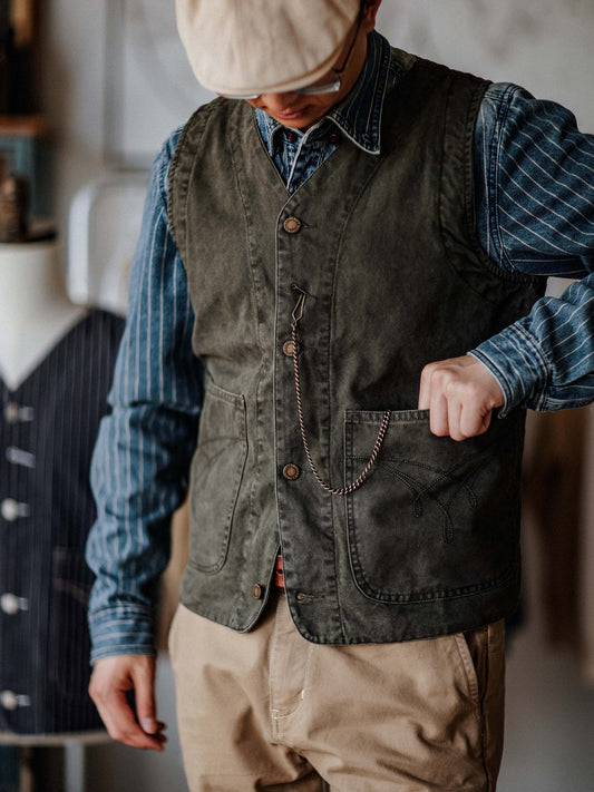 STRIPE INDIGO DENIM WORK VEST