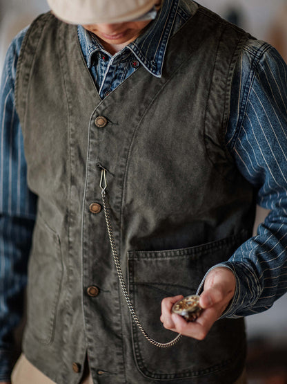STRIPE INDIGO DENIM WORK VEST