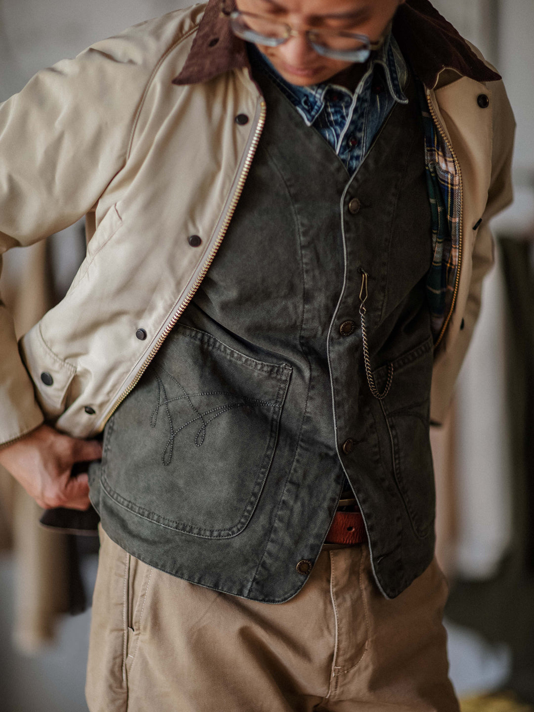 STRIPE INDIGO DENIM WORK VEST