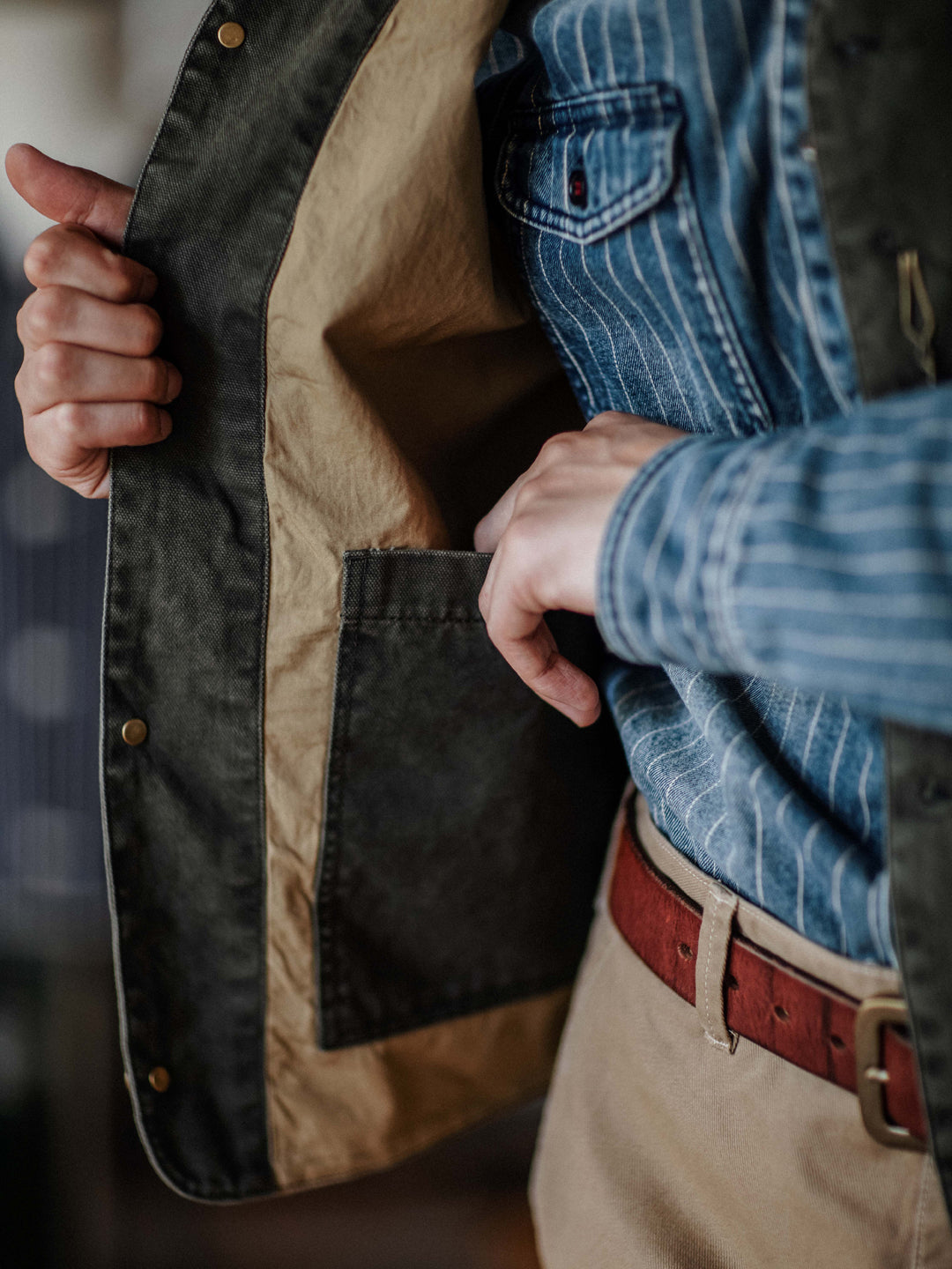 STRIPE INDIGO DENIM WORK VEST