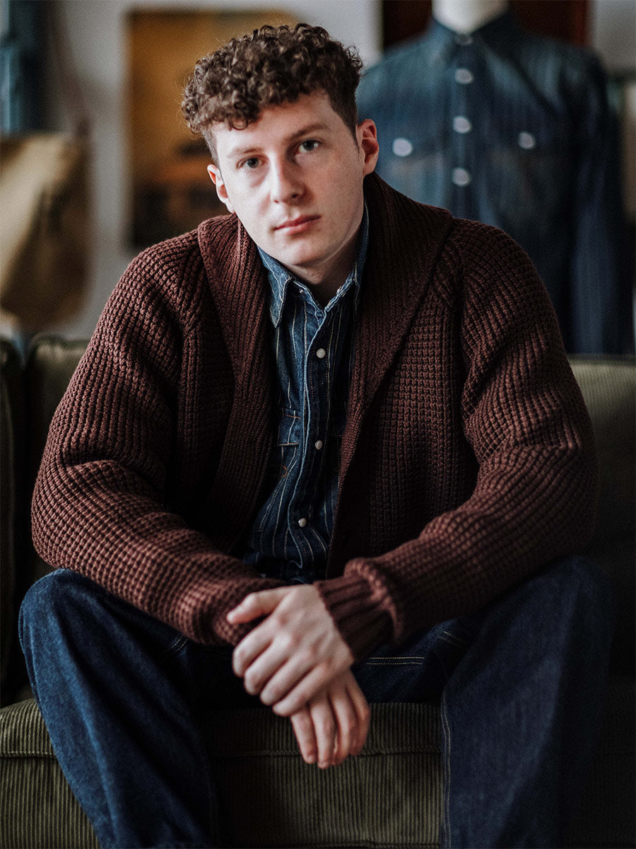Shawl-Collar Waffle Cardigan