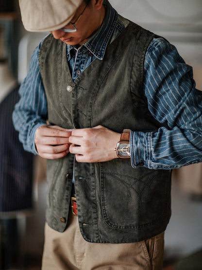 STRIPE INDIGO DENIM WORK VEST