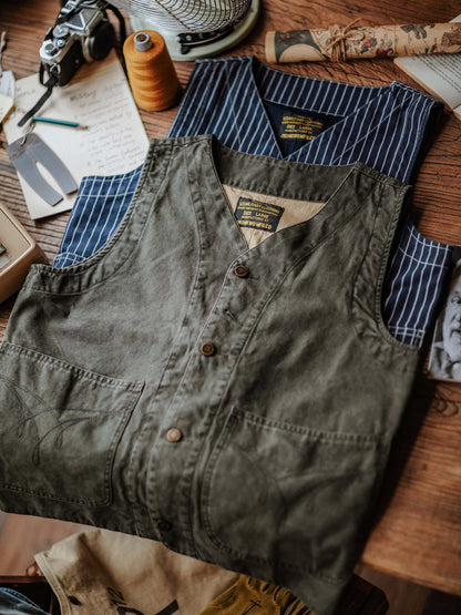 STRIPE INDIGO DENIM WORK VEST
