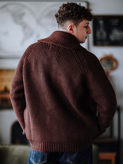 Shawl-Collar Waffle Cardigan