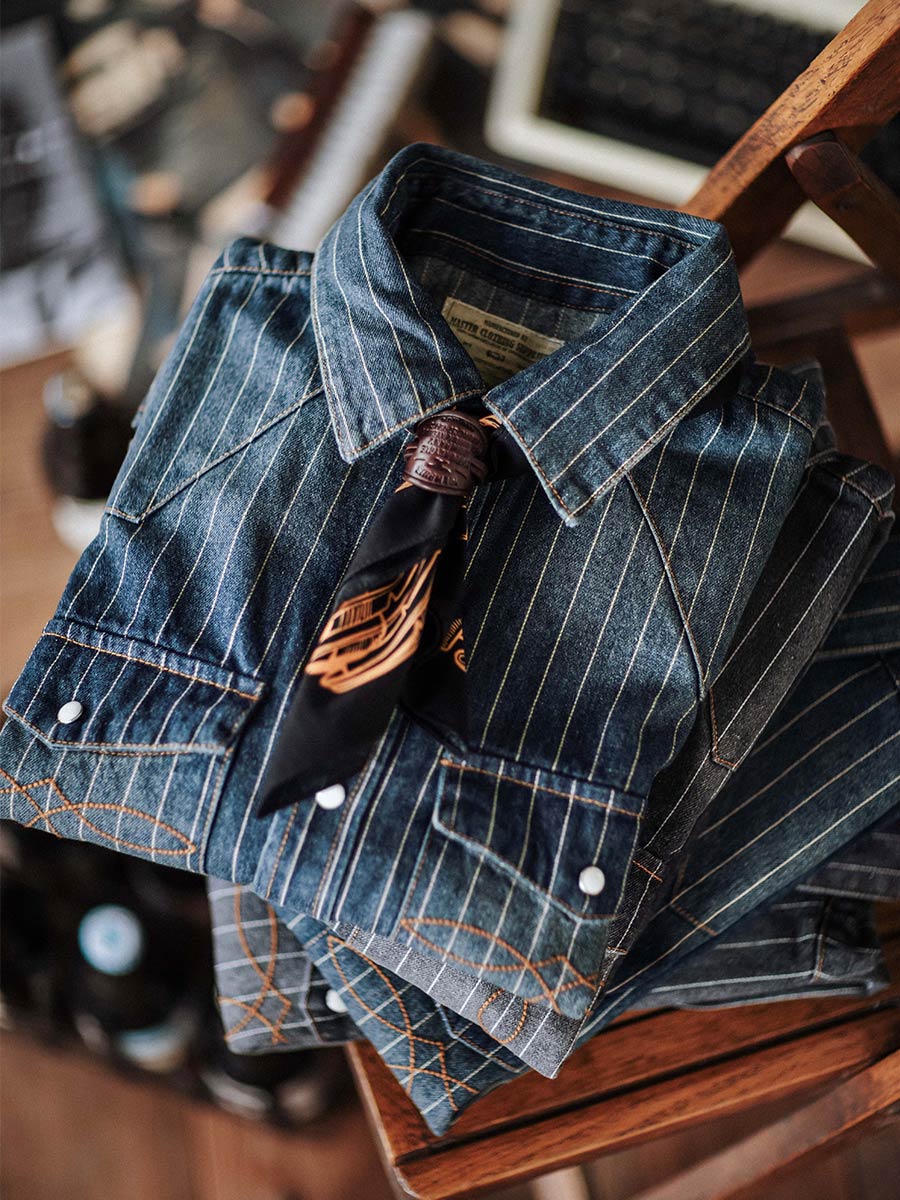 Striped Western denim shirt