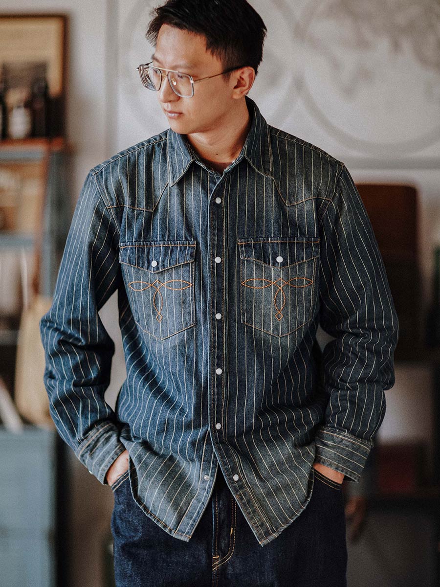 Striped Western denim shirt