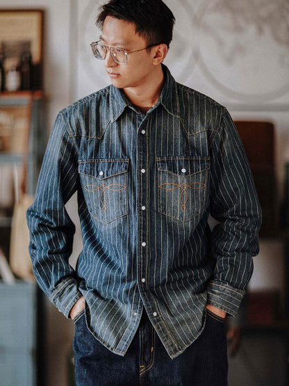 Striped Western denim shirt