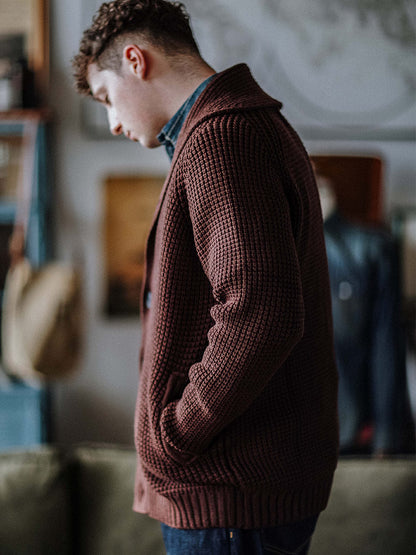 Shawl-Collar Waffle Cardigan