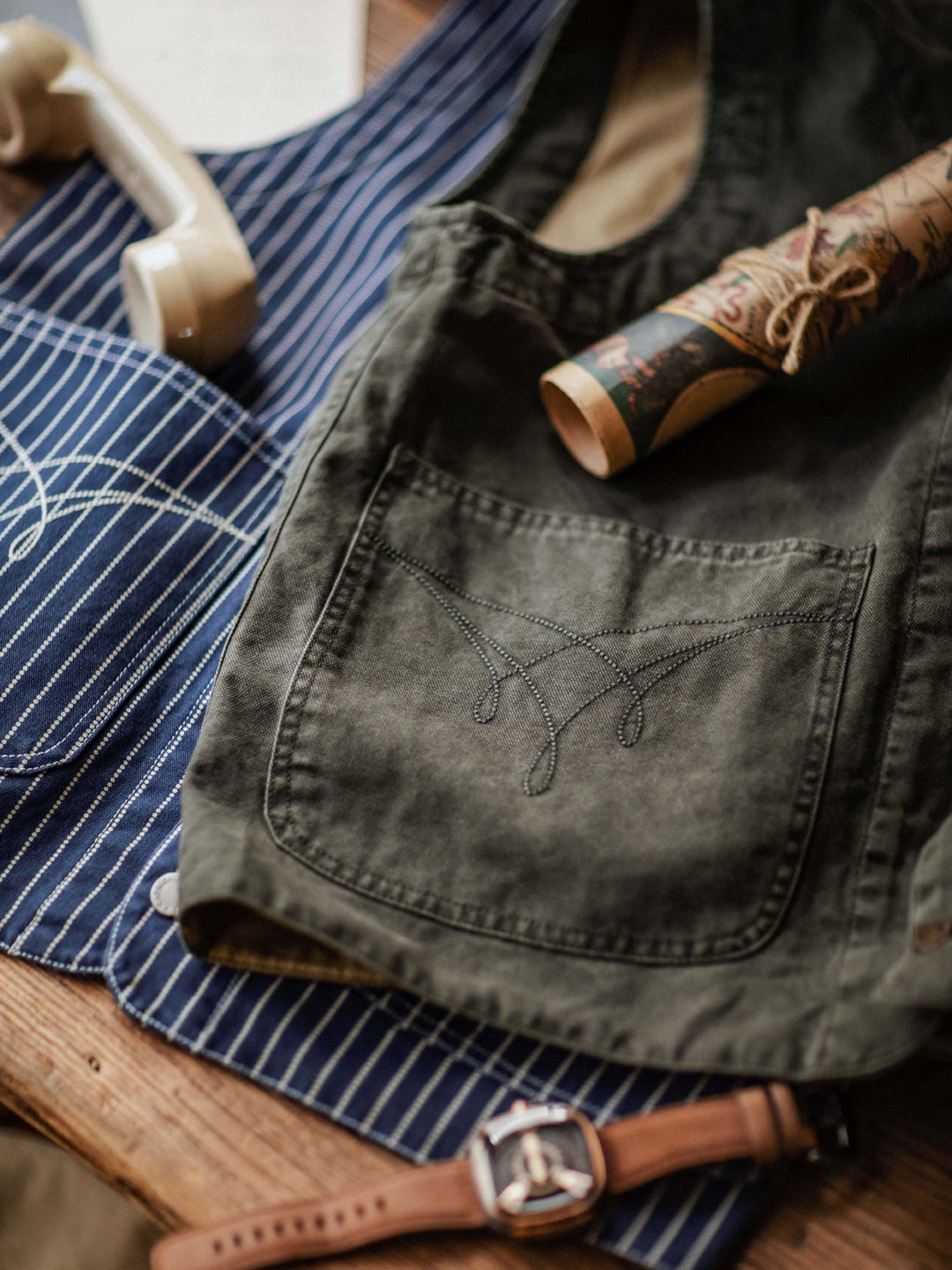 STRIPE INDIGO DENIM WORK VEST