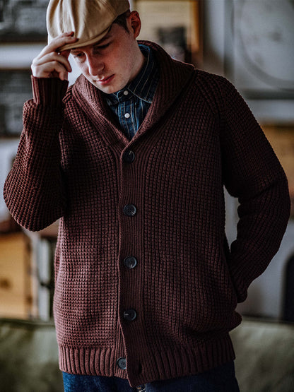 Shawl-Collar Waffle Cardigan