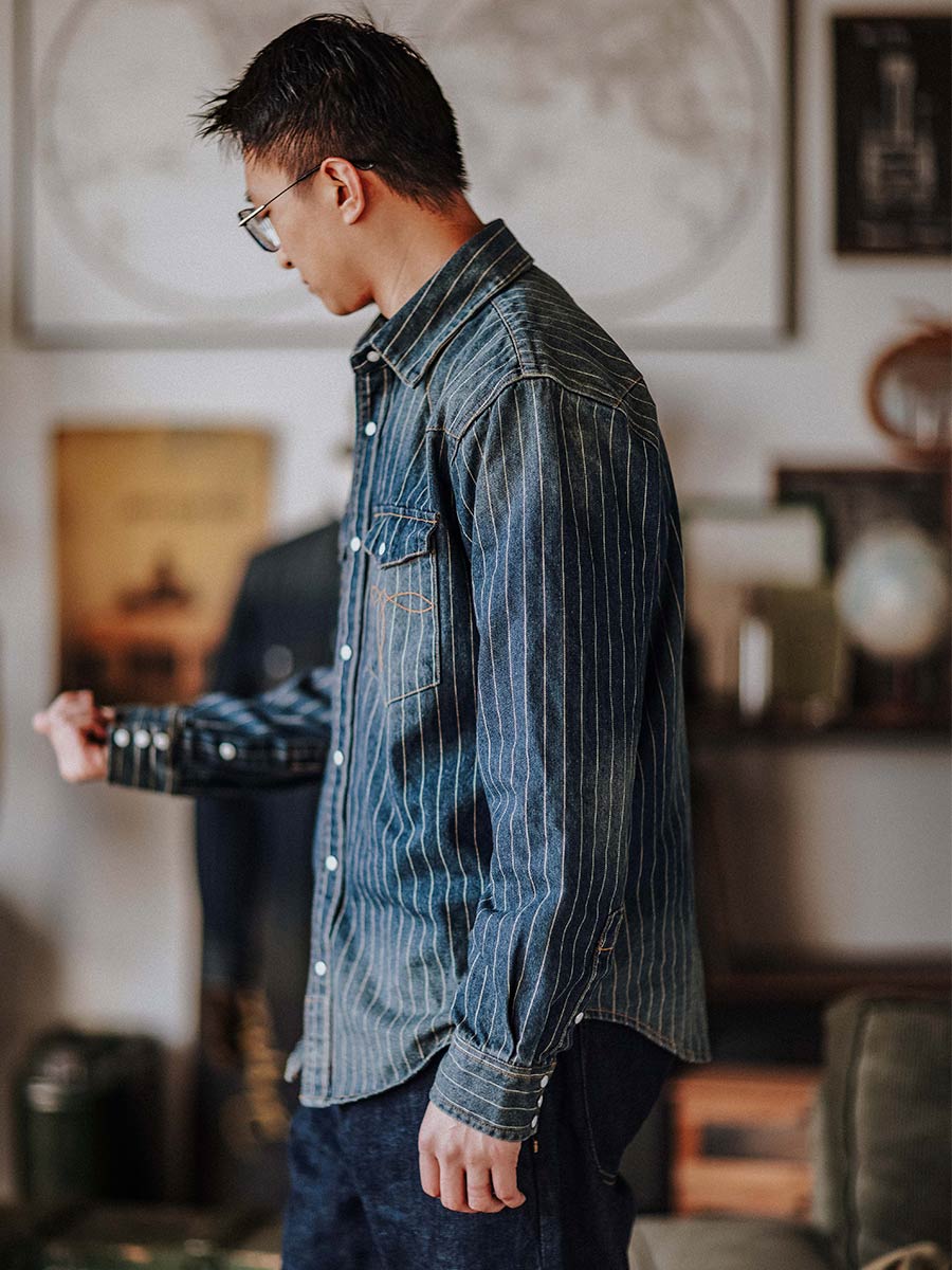 Striped Western denim shirt
