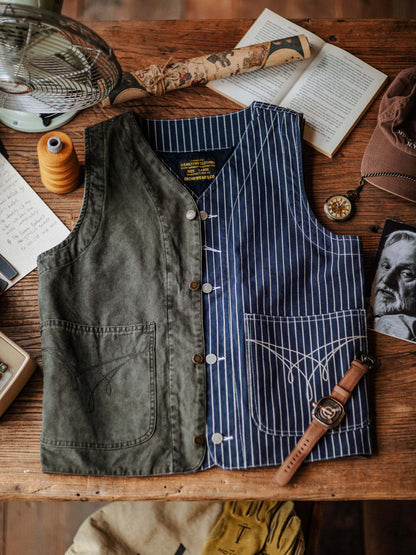STRIPE INDIGO DENIM WORK VEST