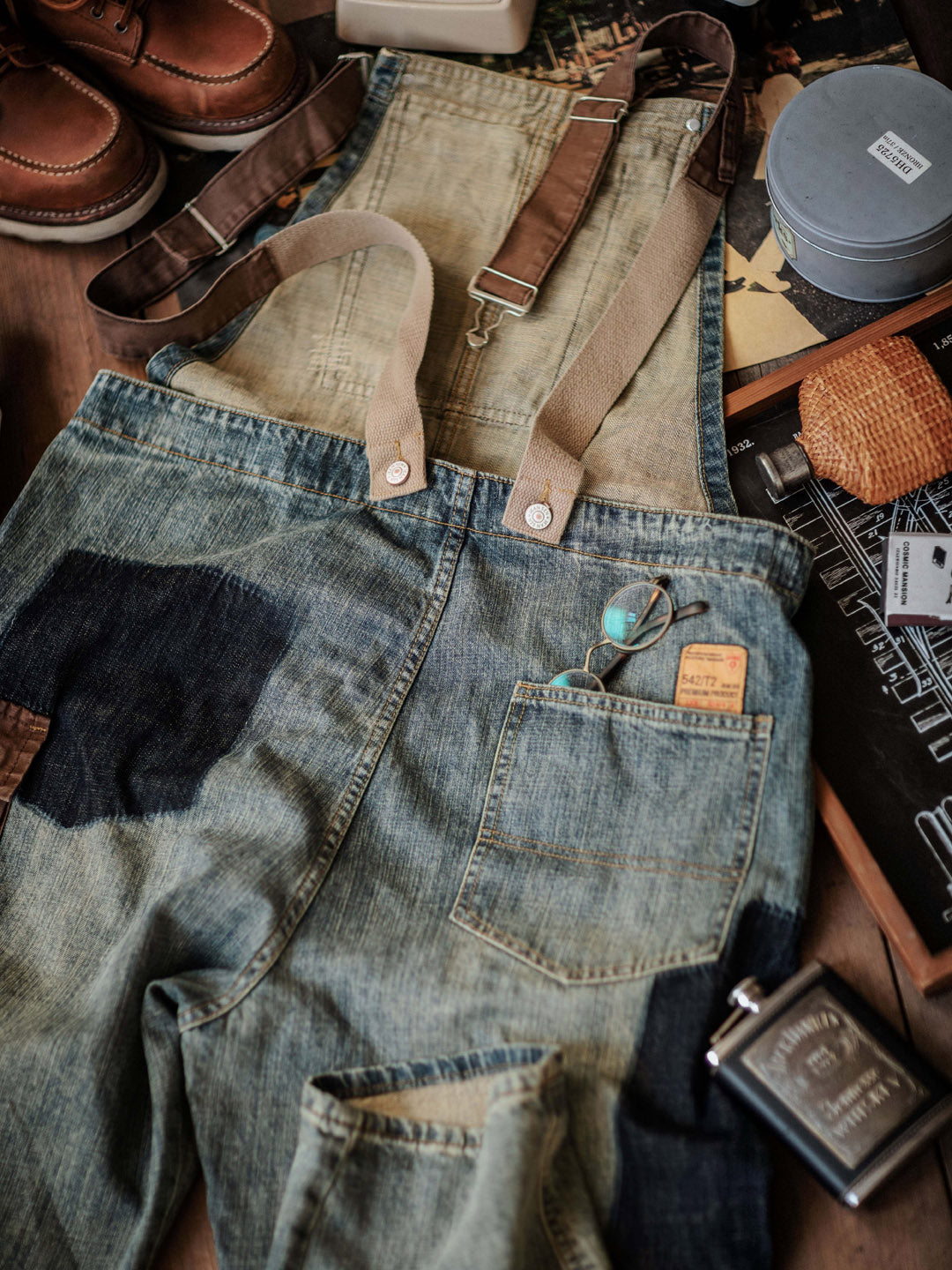 Distressed Denim Contrast Overalls