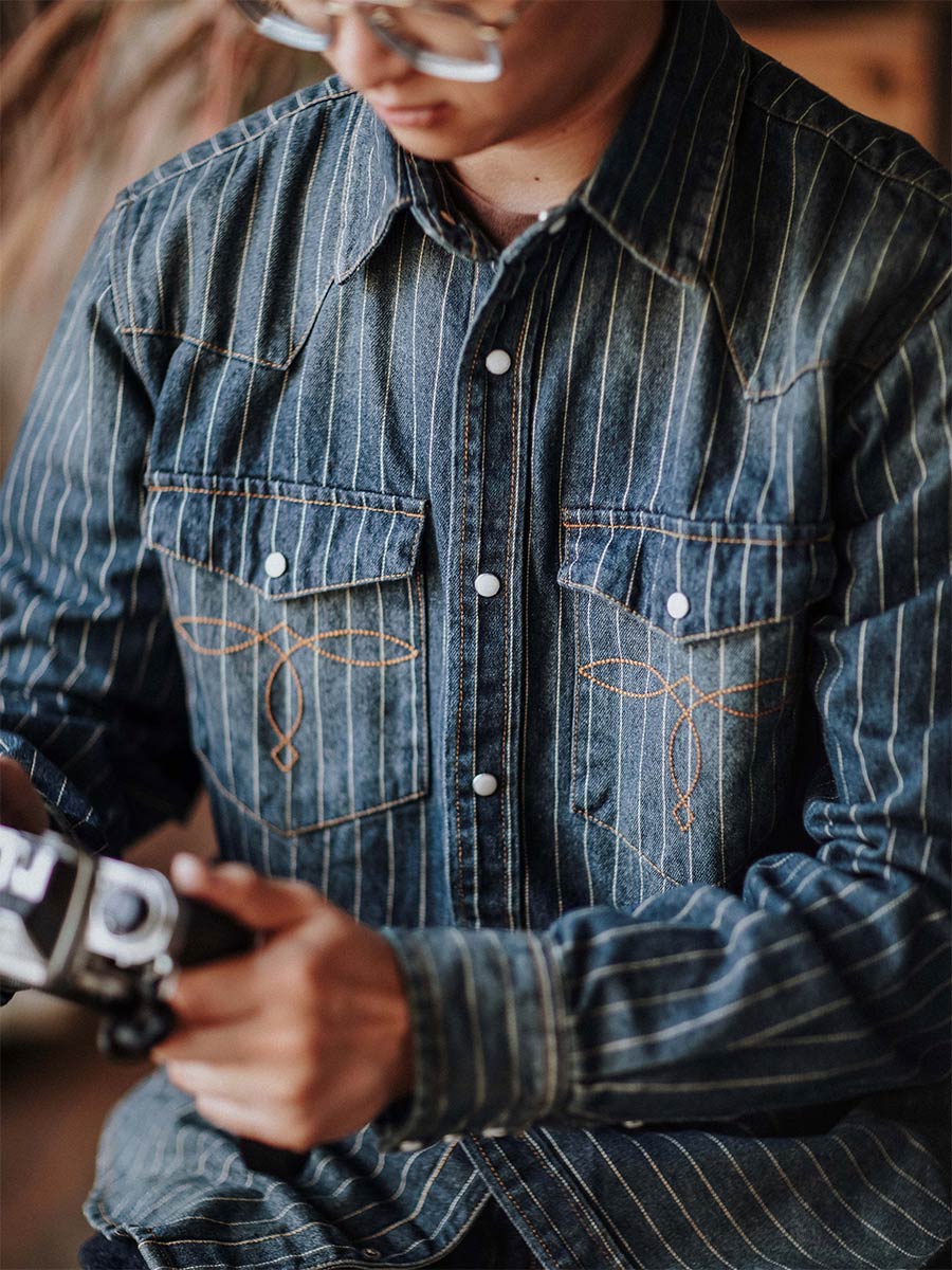 Striped Western denim shirt