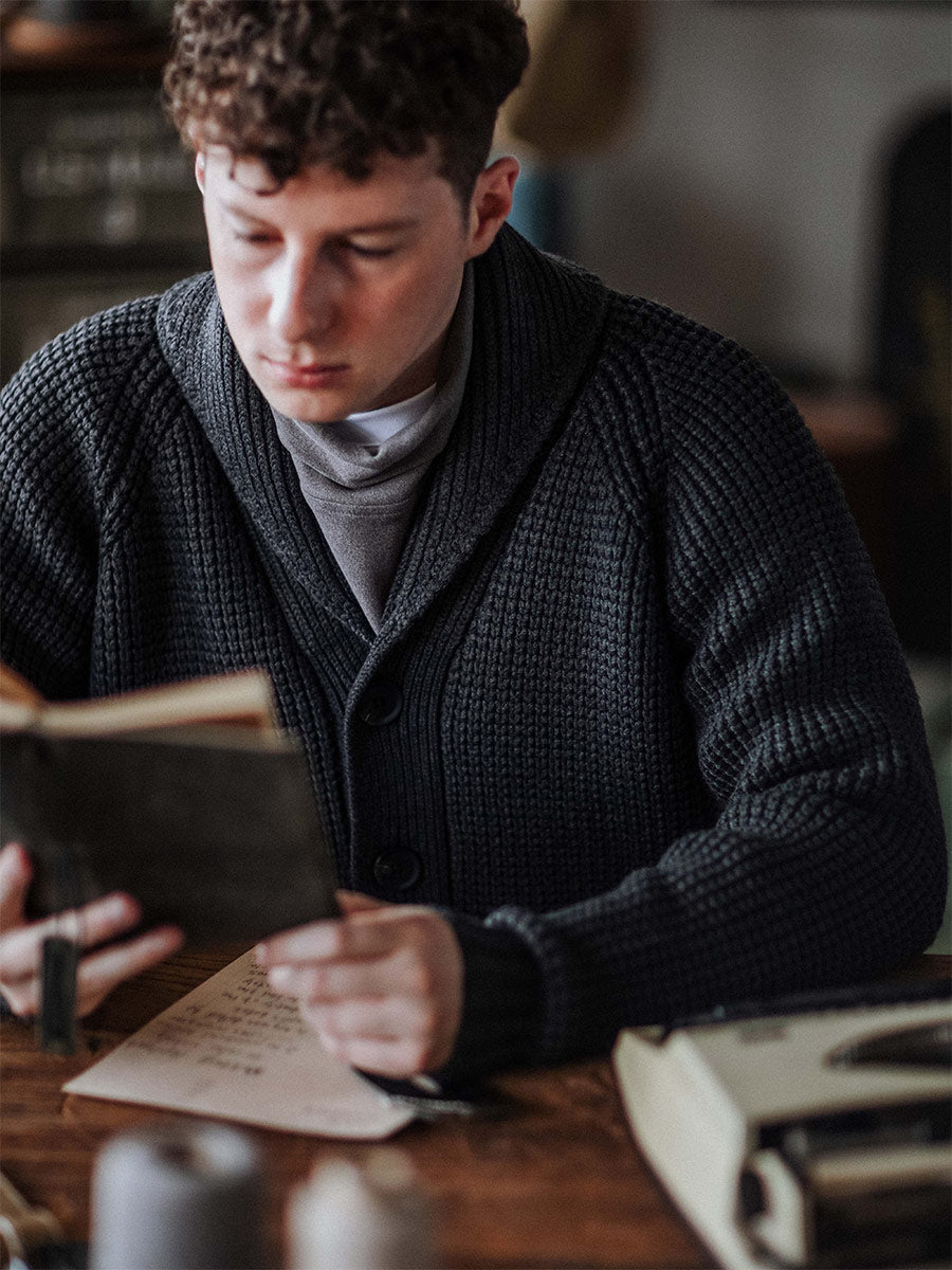 Shawl-Collar Waffle Cardigan