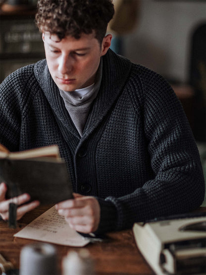 Shawl-Collar Waffle Cardigan