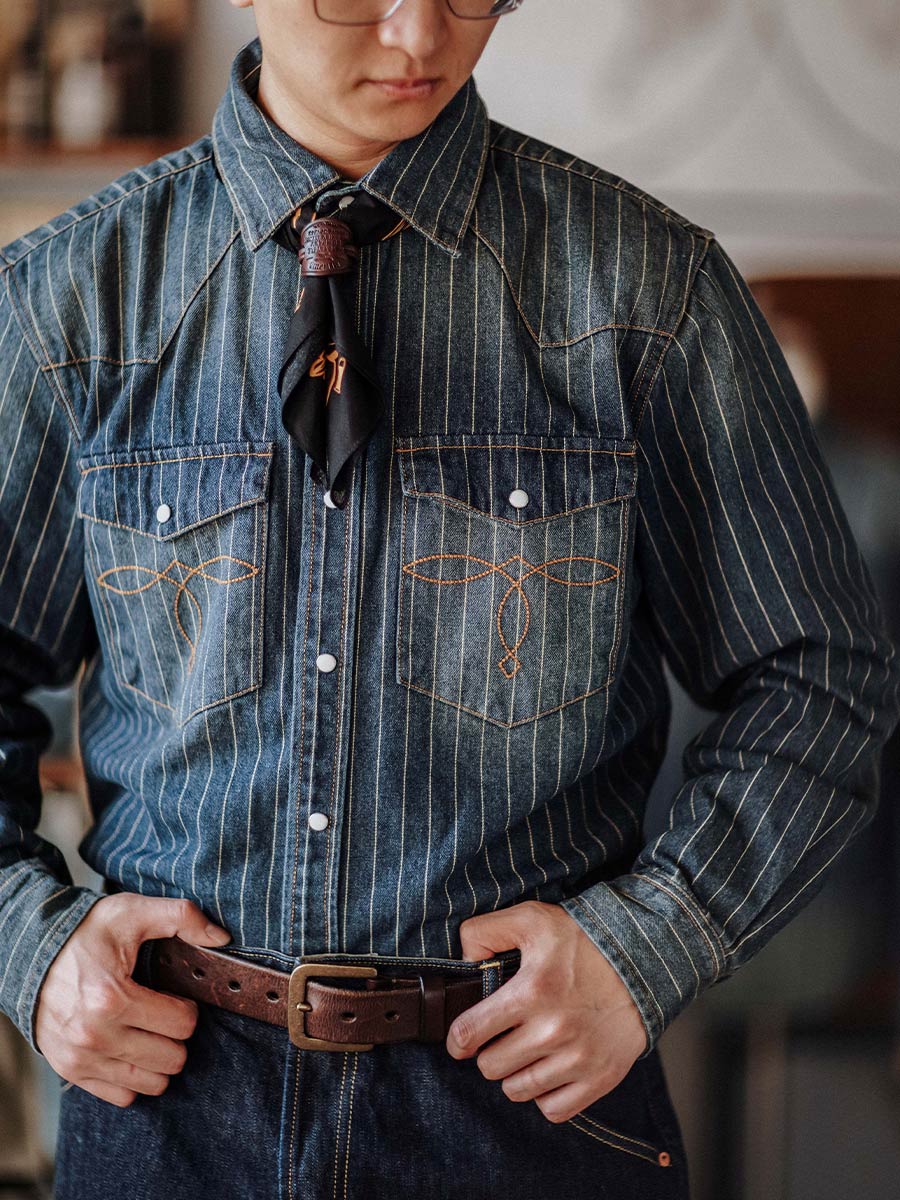 Striped Western denim shirt
